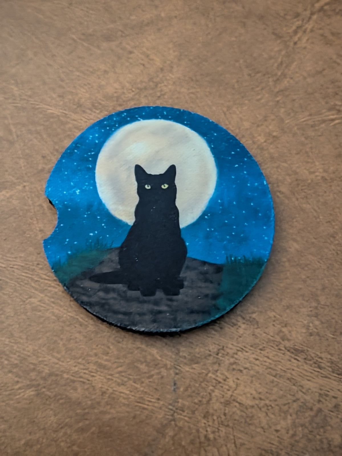 Black Cat Under a Full Moon Car Coasters