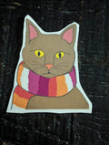 Cat with orange white and pink scarf Vinyl Sticker – (Waterproof)