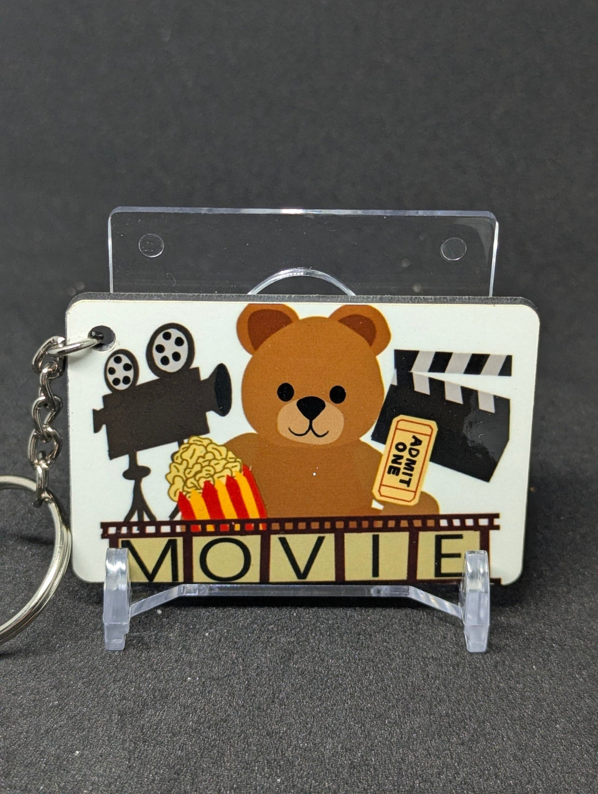 Cinema Bear Keychain | Sublimated Teddy Bear Gift for Movie Lovers