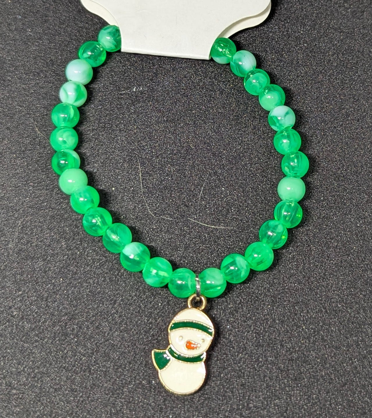 Green Bracelet with snowman Charm